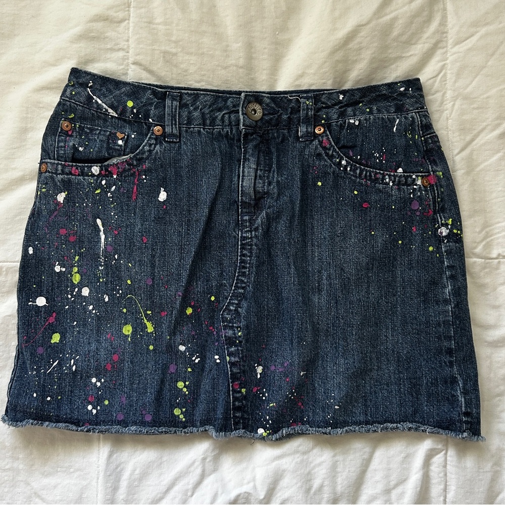 Justice Paint-Splatter Dark Denim Mini Skirt